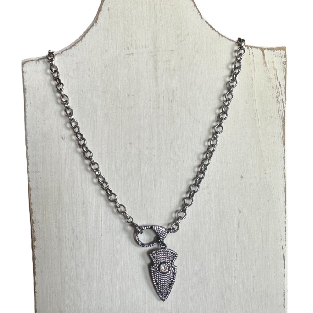 Classic Straight And Arrow Necklace In Pave Gunmetal